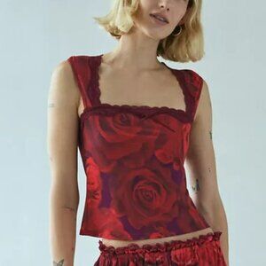 NWT UO Out From Under Vivian Square Neck Red Top